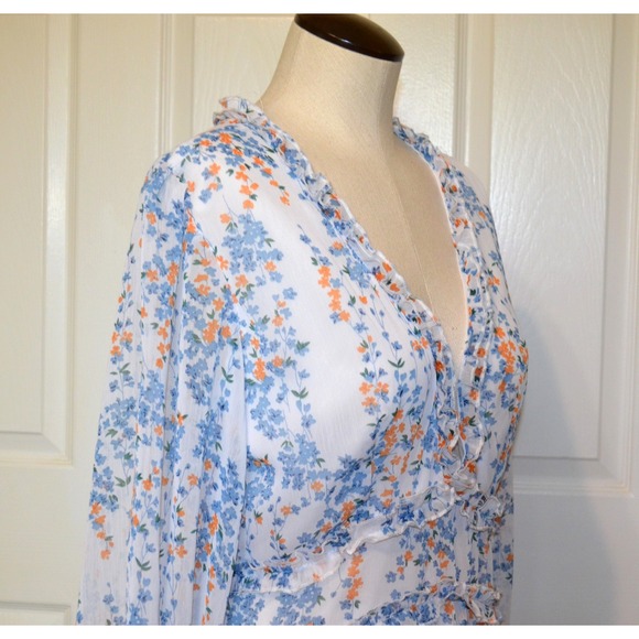 Unbranded Floral‎ Dress Long Sleeves Cottagecore Fairy Womens M Deep V-Neck - Picture 5 of 16